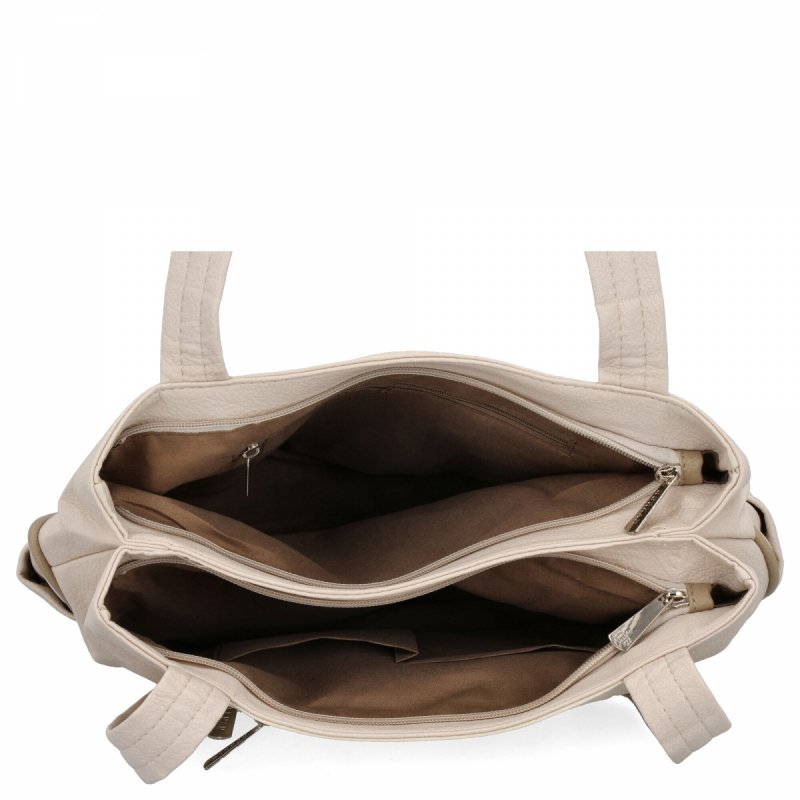 Dwukomorowa Torebka Damska Shopper Bag firmy Hernan Beżowa