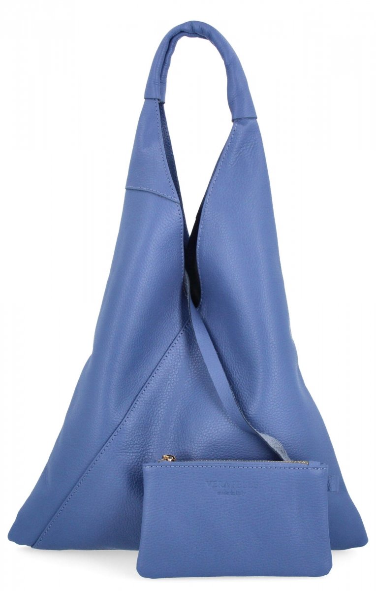 Torebka Skórzana Shopper Bag z Etui Jasno Niebieska