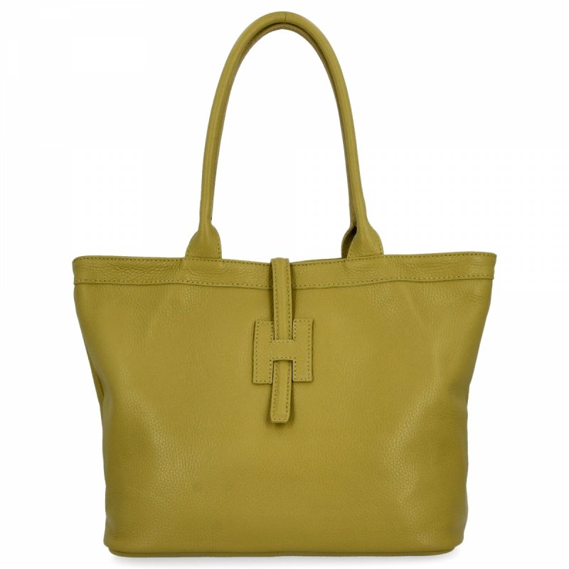 Elegancka Torebka Skórzana typu Shopper Bag   Musztardowa