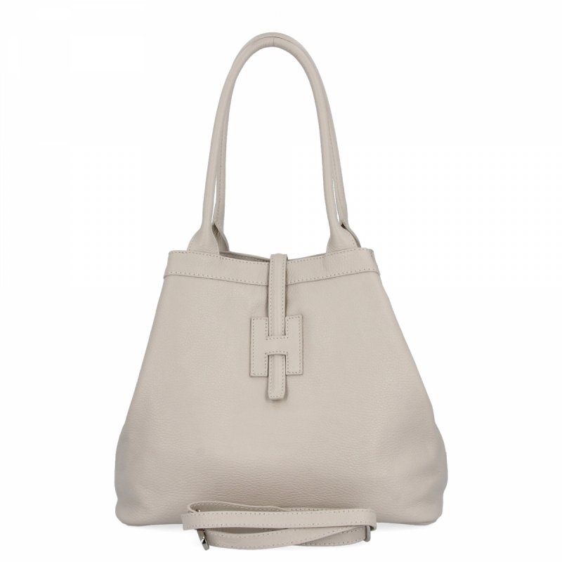 Elegancka Torebka Skórzana typu Shopper Bag Beżowa