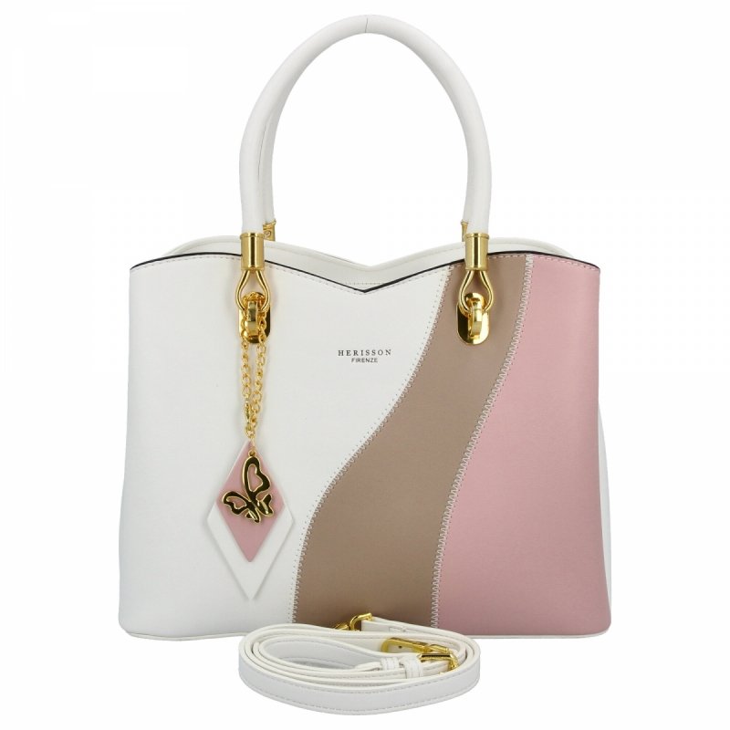 Modna Torebka Damska Kuferek 3 Komory firmy Herisson Biała/Pudrowy Róż