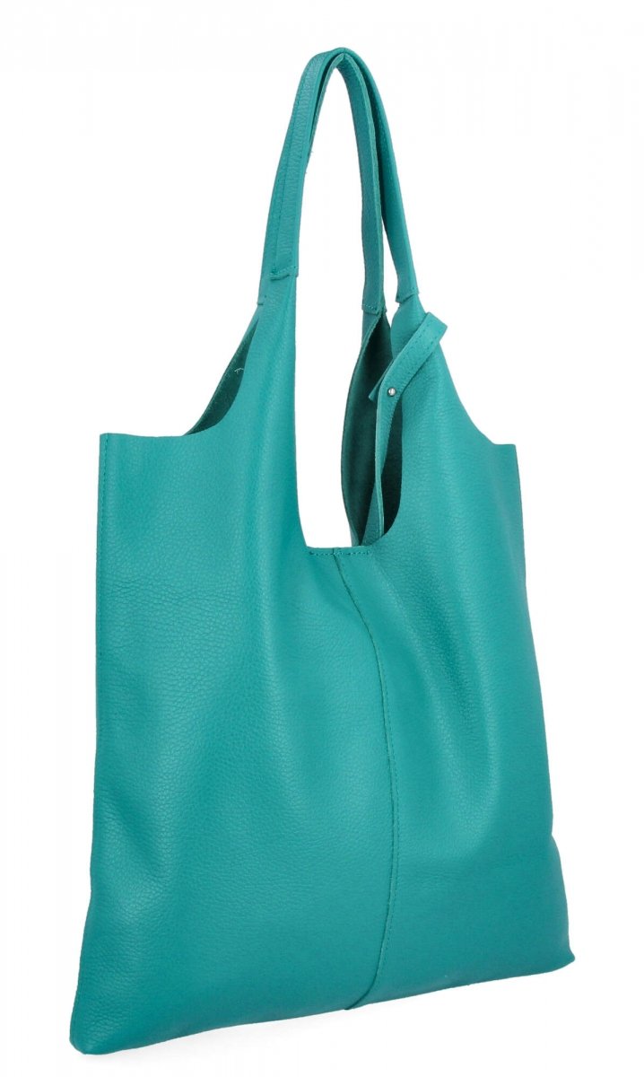 Włoska Torebka Skórzana Shopper Bag z Kosmetyczką Turkusowa