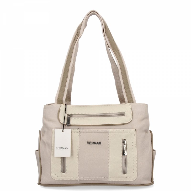 Dwukomorowa Torebka Damska Shopper Bag firmy Hernan Beżowa