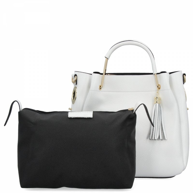 Klasyczna Torebka Skórzana Kuferek z Kosmetyczką Biała