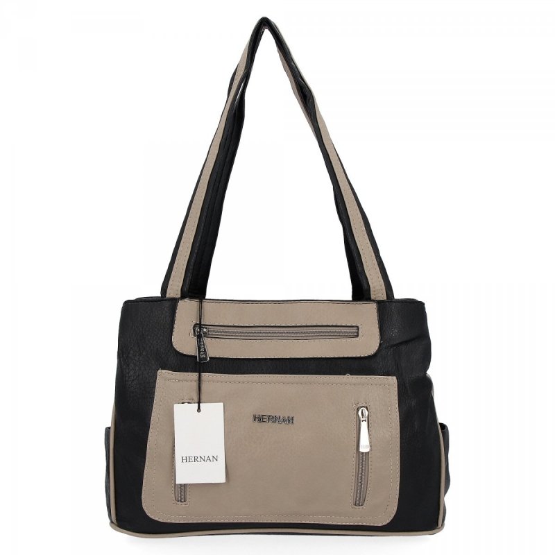 Torebka Shopper Bag firmy Hernan Czarna/Ciemny Beż