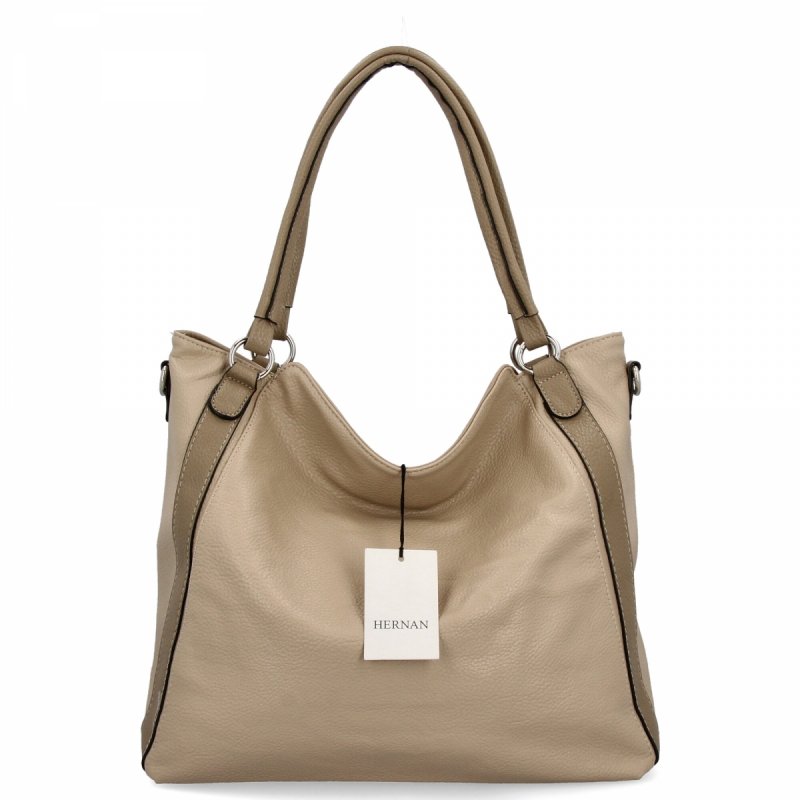 Torebka Damska Shopper Bag XL firmy Hernan HB0337 Ciemno Beżowa/Ziemista