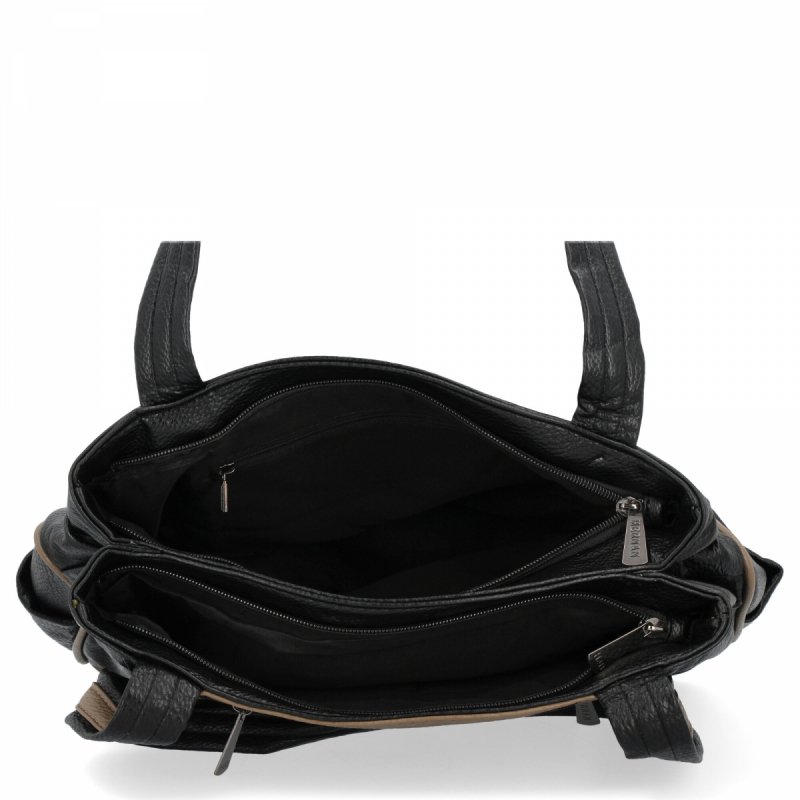 Dwukomorowa Torebka Damska Shopper Bag firmy Hernan Czarna/Ziemista