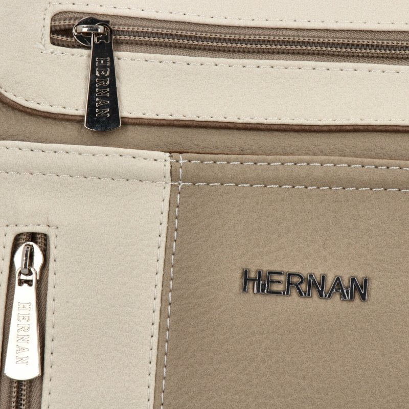 Dwukomorowa Torebka Damska Shopper Bag firmy Hernan Ciemno Beżowa/Beżowa