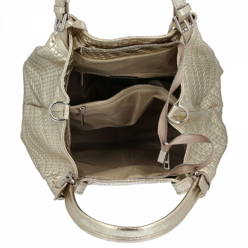 Stylowa Torebka Skórzana Shopper Bag Złota