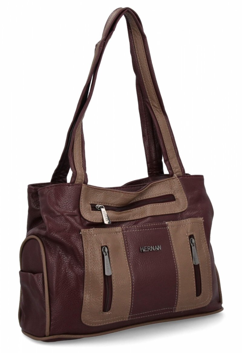 Dwukomorowa Torebka Damska Shopper Bag firmy Hernan Bordowa/Ziemista