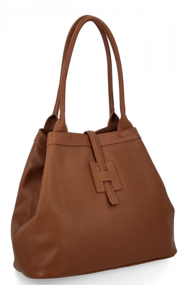 Elegancka Torebka Skórzana typu Shopper Bag Ruda