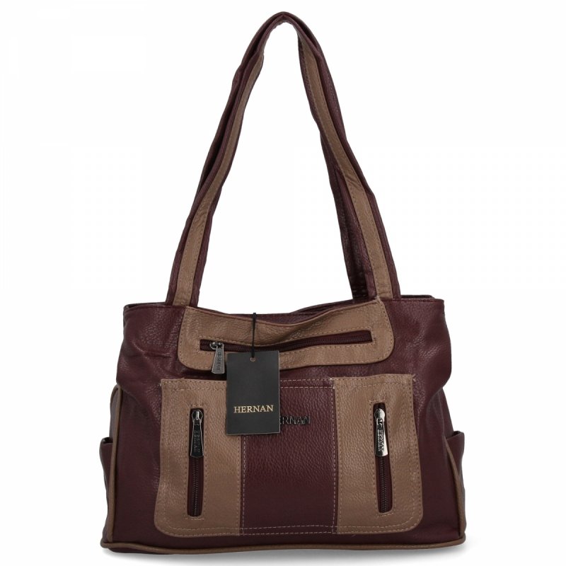 Dwukomorowa Torebka Damska Shopper Bag firmy Hernan Bordowa/Ziemista