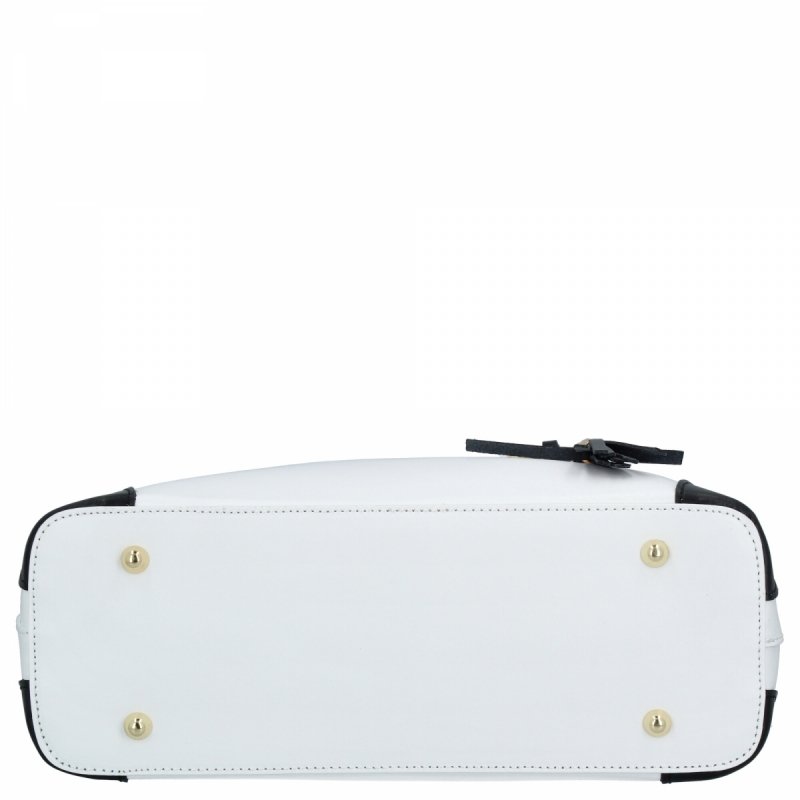 Włoska Torebka Skórzana Kuferek Biała/Czarna