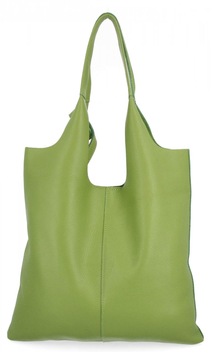 Torebka Skórzana Shopper Bag z Kosmetyczką Jasno Zielona