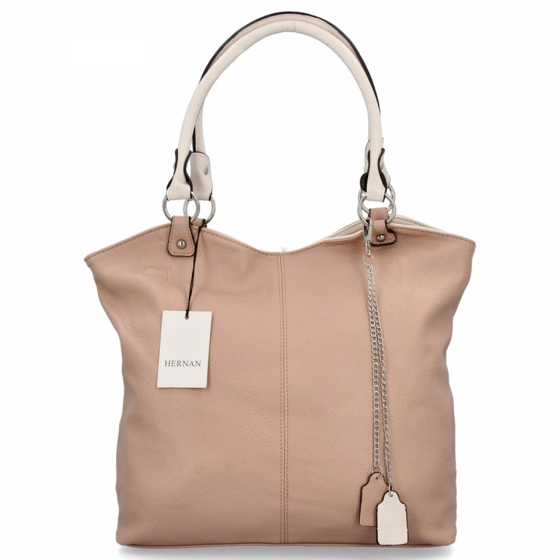 Torebka Damska Shopper Bag XL firmy Hernan Pudrowy Róż/Beżowa