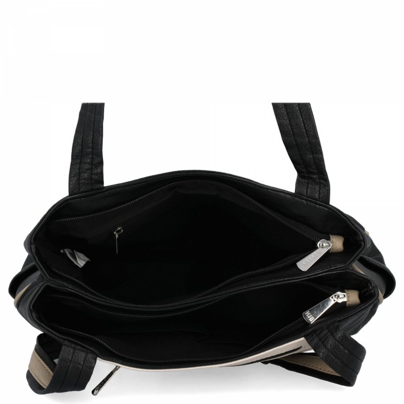 Dwukomorowa Torebka Damska Shopper Bag firmy Hernan Czarna/Beżowa