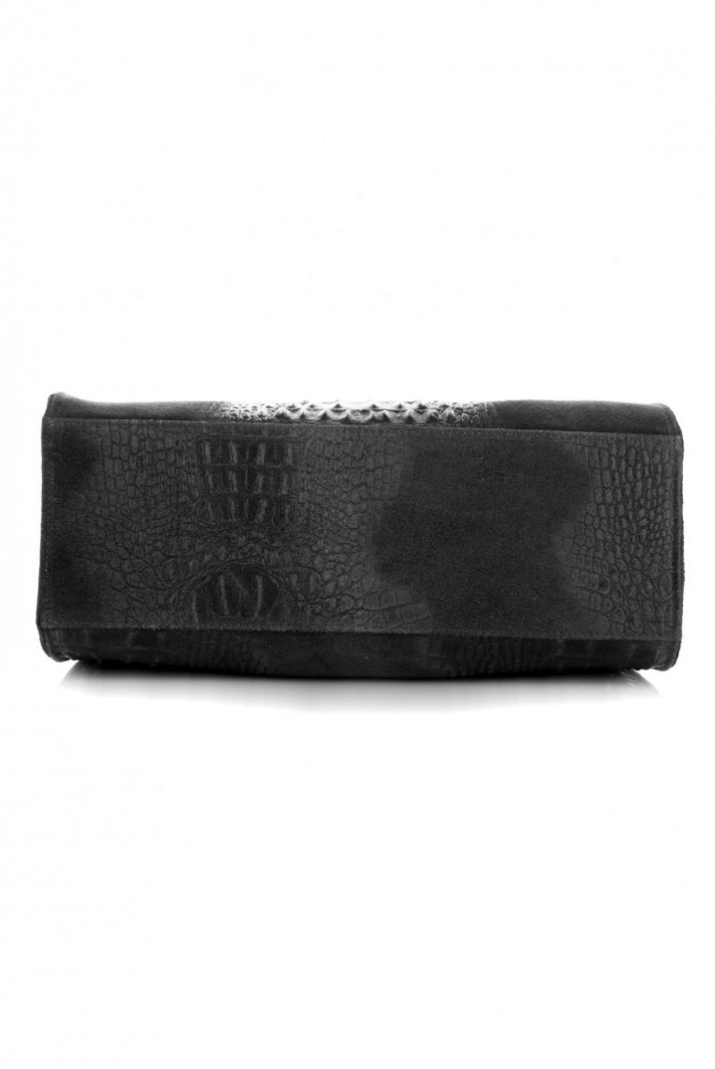 Torebka Skórzana Shopper Bag w motyw Zwierzęcy Czarna