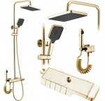 REA - Zestaw Natryskowy z Termostatem i wylewką ROB Gold / Złoty