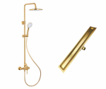 KFA Zestaw natryskowy MOZA GOLD/ZŁOTO SZCZOTKOWANE + odpływ liniowy 60cm 