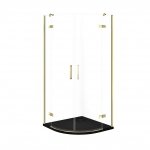 CERSANIT - SET C623 - Kabina półokrągła CITY by Cersanit 90x90X195 złota szkło transparentne + brodzik TAKO Slim czarny mat  S4004-086