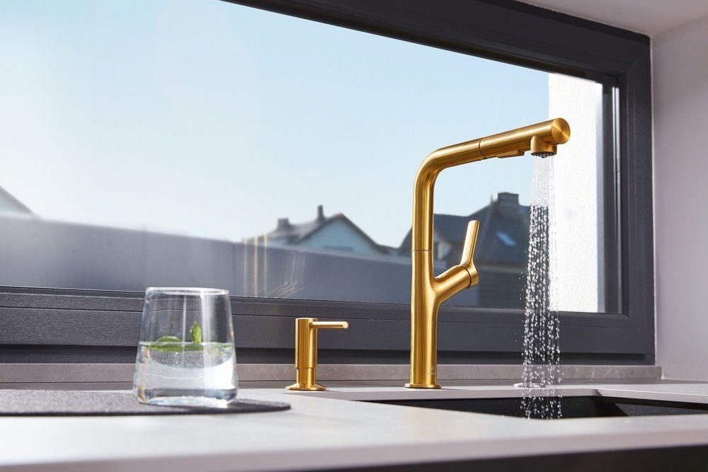 ARMATURA KRAKÓW KFA Bateria kuchenna DUERO DESIGN GOLD Z WYCIĄGANĄ