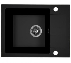 AQUAFORM - zlewozmywak granitowy MARANELLO 440 X 570 X 215 - 1 komora z 1/2 ociekacza , CZARNY MONO + syfon oszczędzający miejsce z korkiem automatycznym  AQ.901-1019012