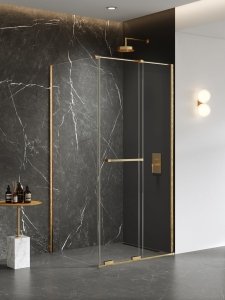 NEW TRENDY Kabina prysznicowa SMART GOLD BRUSHED 1D kwadratowa U 100x100x200 szkło czyste 8mm Active Shield 2.0 - UCHWYT RELING EXK-7562