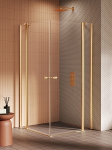 NEW TRENDY Kabina prysznicowa NEW SOLEO GOLD BRUSHED 2D prostokątna U 100x110x195 szkło czyste 6mm Active Shield 2.0 - z el. stałym K-4244