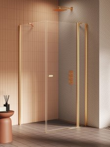 NEW TRENDY Kabina prysznicowa NEW SOLEO GOLD BRUSHED 1D prostokątna U 80x100x195 szkło czyste 6mm Active Shield 2.0 - z el. stałym K-4197