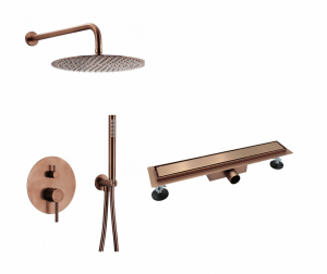 Zestaw KFA Zestaw prysznicowy podtynkowy MOZA  + AQUALINE Odpływ liniowy podłogowy 2w1 pod płytkę - 80 cm KOLOR MIEDZIANY LM04800 +5039-501-34