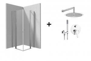 DEANTE Zestaw kabina drzwi składane KERRIA PLUS 80x90 + zestaw prysznicowy podtynkowy ARNIKA NAC_09QP 