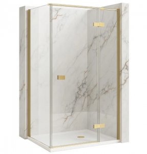 REA - Kabina Prysznicowa narożna przyścienna ATLAS 90x90 Złota Szczotkowana / drzwi PRAWE 90 + ścianka 90