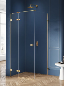 NEW TRENDY Kabina prysznicowa AVEXA GOLD BRUSHED 1D L 90x120x200 szkło czyste 6mm Active Shield 2.0 EXK-1750