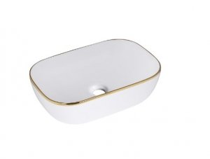 AQUAFORM - umywalka nablatowa MALAGA GOLDEN LINE owalna 46x33 cm, kolor biały i złoty rant  AQ.448-0151246