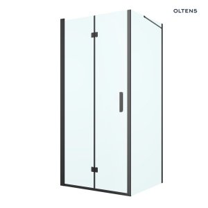 Oltens Hallan kabina prysznicowa 80x100 cm prostokątna drzwi ze ścianką czarny mat/szkło przezroczyste 20201300