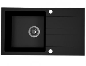 AQUAFORM - zlewozmywak granitowy MARANELLO 440 X 760 X 194 - 1 komora z ociekaczem , CZARNY MONO + syfon oszczędzający miejsce z korkiem automatycznym  AQ.901-1019011 