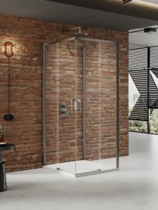 NEW TRENDY Kabina prysznicowa PRIME GUNMETAL BRUSHED 2D kwadratowa przyścienna U 80x80x200 szkło czyste 6mm Active Shield 2.0 K-4956