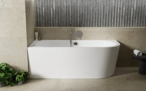 BESCO Wanna wolnostojąca przyścienna Avita A-line 150 L + syfon z napełnieniem czarny #WAA-150ALCN