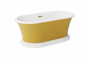 BESCO Wanna wolnostojąca Ziva Glam Złota 160x75 + klik-klak z przelewem szczelinowym czarny matt, postument biały #WWA-160ZZSB