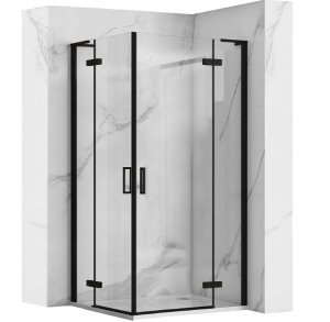 REA - Kabina narożna - drzwi podwójne prysznicowe składane, łamane HUGO DOUBLE 90x100 Black / Czarne 