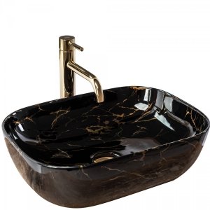 REA - Umywalka nablatowa BELINDA Black Marble shiny czarna połysk