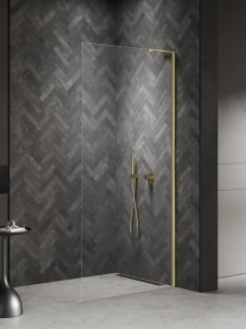 NEW TRENDY Kabina prysznicowa NESTA LIGHT GOLD WALK-IN U 80x200 szkło czyste 8mm Active Shield 2.0 - WSPORNIK KĄTOWY K-1731-WL
