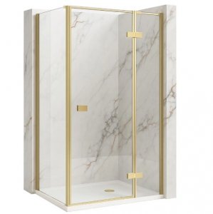 REA - Kabina Prysznicowa narożna przyścienna ATLAS 80x80 Złota Szczotkowana / drzwi PRAWE 80 + ścianka 80