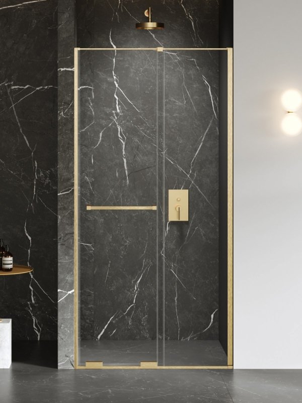 NEW TRENDY Drzwi wnękowe SMART GOLD BRUSHED 1D U 170x200 szkło czyste 8mm Active Shield 2.0 - UCHWYT RELING EXK-7517