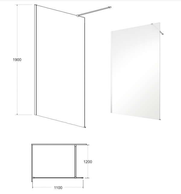 BESCO Kabina ścianka WALK-IN ECO-N 110cm EN-110-195C