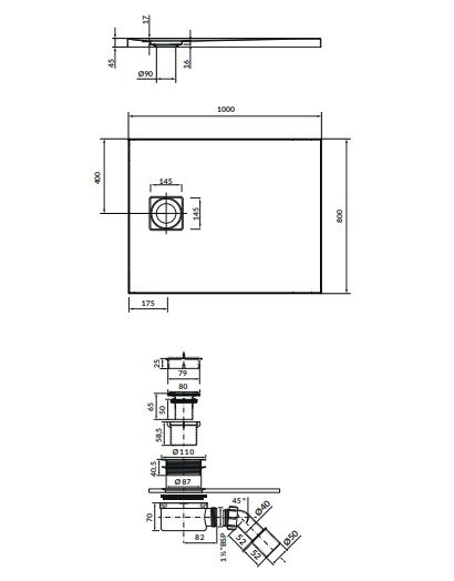 CERSANIT - Set C258 : brodzik prostokątny TAKO Slim 100x80x4,5 szary mat + syfon  S208-009