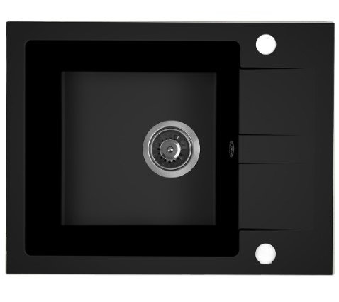 AQUAFORM - zlewozmywak granitowy MARANELLO 440 X 570 X 215 - 1 komora z 1/2 ociekacza , CZARNY MONO + syfon oszczędzający miejsce z korkiem automatycznym  AQ.901-1019012