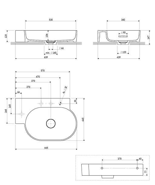 OMNIRES umywalka nablatowa/wisząca OVO M+ lewa, 64 x 44 cm terracotta mat OVO645UWLTE