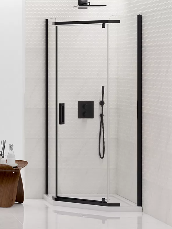 NEW TRENDY Kabina prysznicowa New Komfort Black, pięciokątna, asymetryczna. 100x80 K-0810
