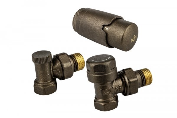 KFA ARMATURA KRAKÓW Zestaw termostatyczny grzejnikowy, prosty, KOMFORT PRO, MIEDZIANY 757-030-19-BL